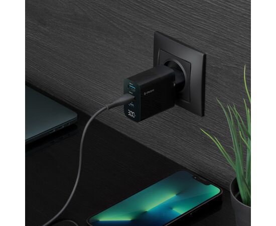  CЗУ USB A + USB-C, PD, QC 3.0, 30W, дисплей, черный, Deppa, 11395 